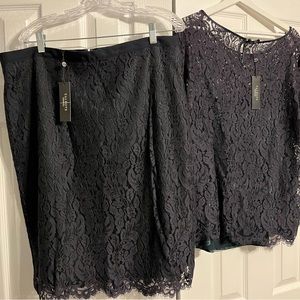 NWT Talbots navy blue lace skirt set, size 16 / XL